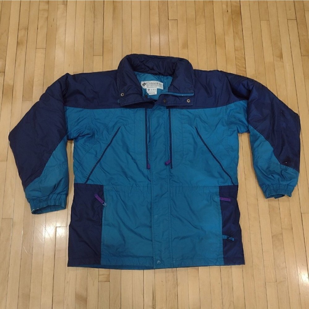 Vtg Columbia Jacket Womens 18/20 Winter Coat Colorblock Goose Down Blue READ